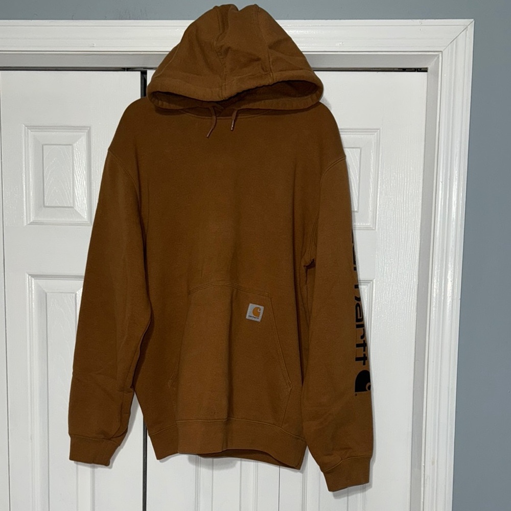 Carhartt Men's Brown logo sleeve Hoodie